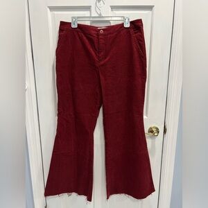 ANTHROPOLOGIE Low Rise Flare Button Corduroy Red Pants Raw Hem SIZE 12P PreLoved